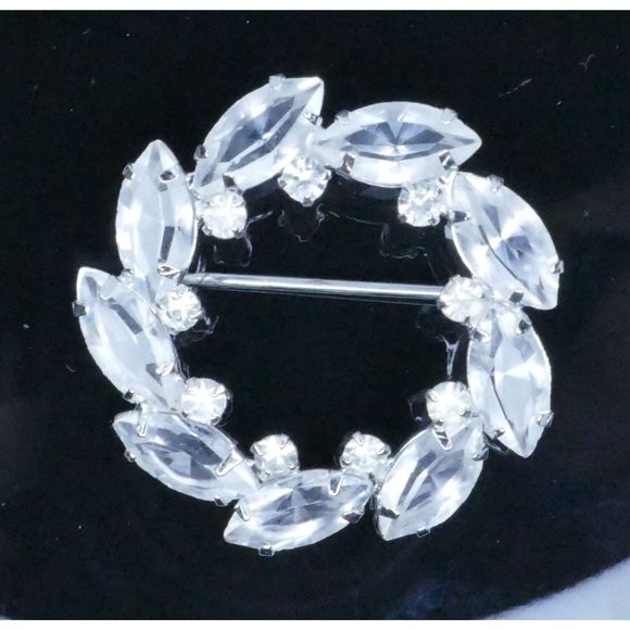 Sterling Silver Circle Brooch With Clear Crystals Marked STER CD - Picture 1 of 11